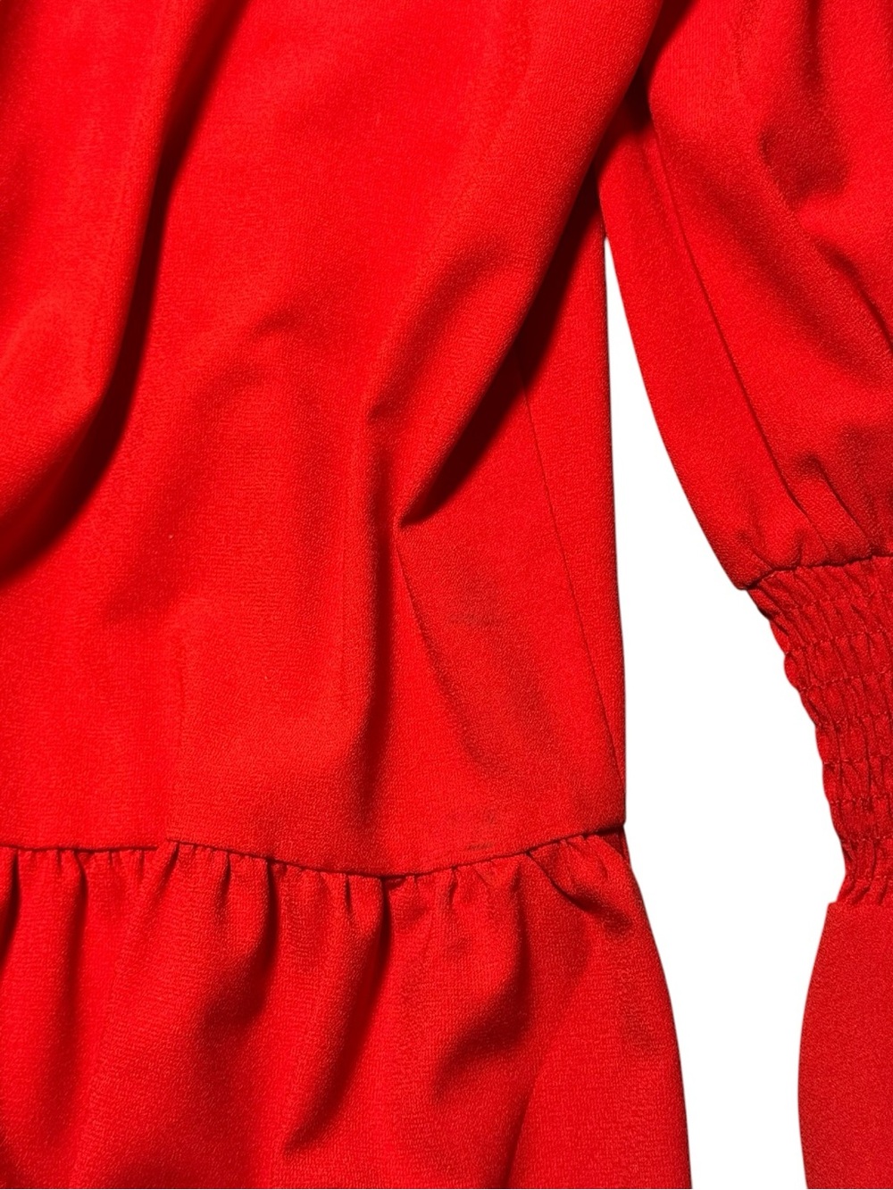 Pomander Place Red Crepe Kenzo Dress Womens Small Tiered Babydoll Smocked - Picture 7 of 10